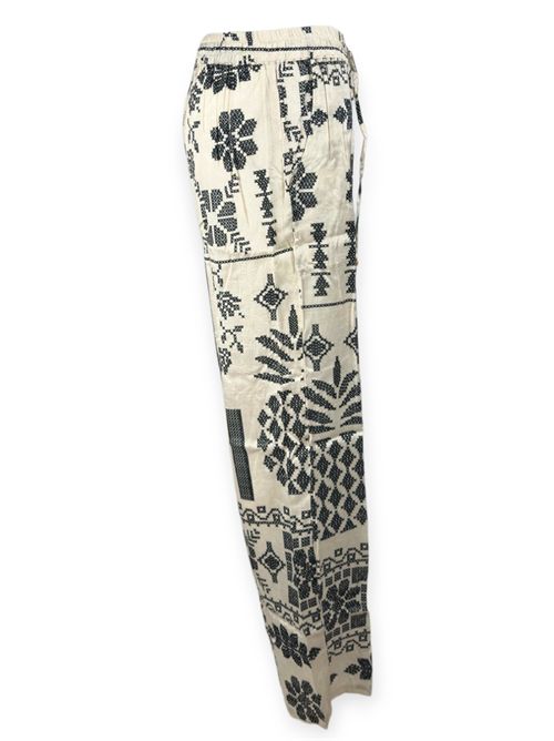 pantalone donna fantasia greche avorio e nero Pahiesa Formentera | PAA655NERO ECRU